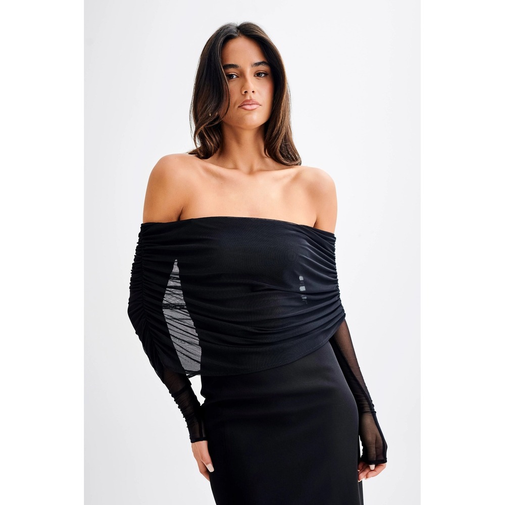 NWT Meshki Black Everly Sheer Off Shoulder Mesh Top Size Small Witchy Goth